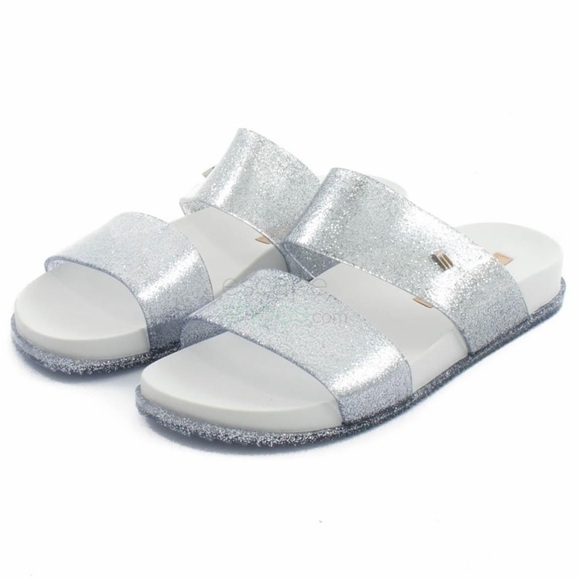 Melissa Cosmic Women glitter silver double strap slides slip on shoes size 6 - Picture 1 of 13